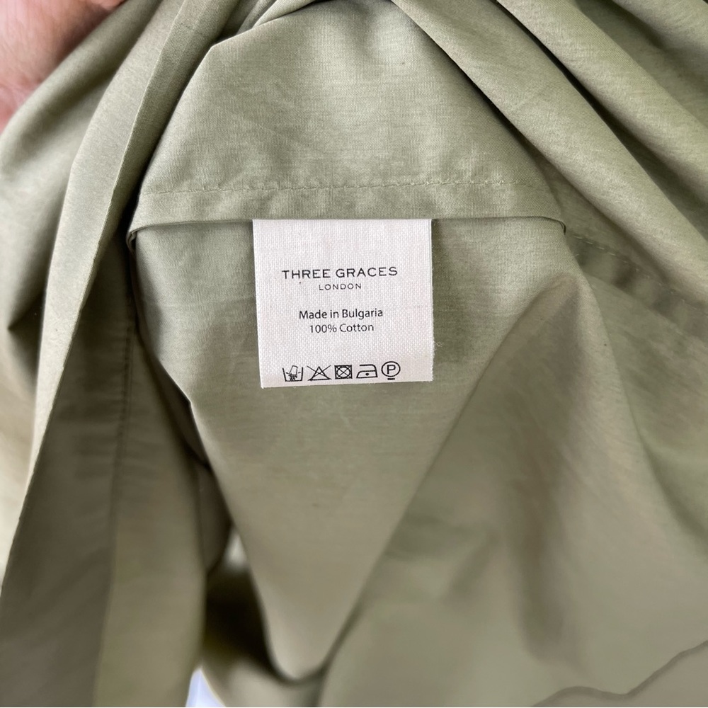 Three Graces London Charita Green Cotton-poplin Wrap Dress In Khaki Army Green - Picture 3 of 15